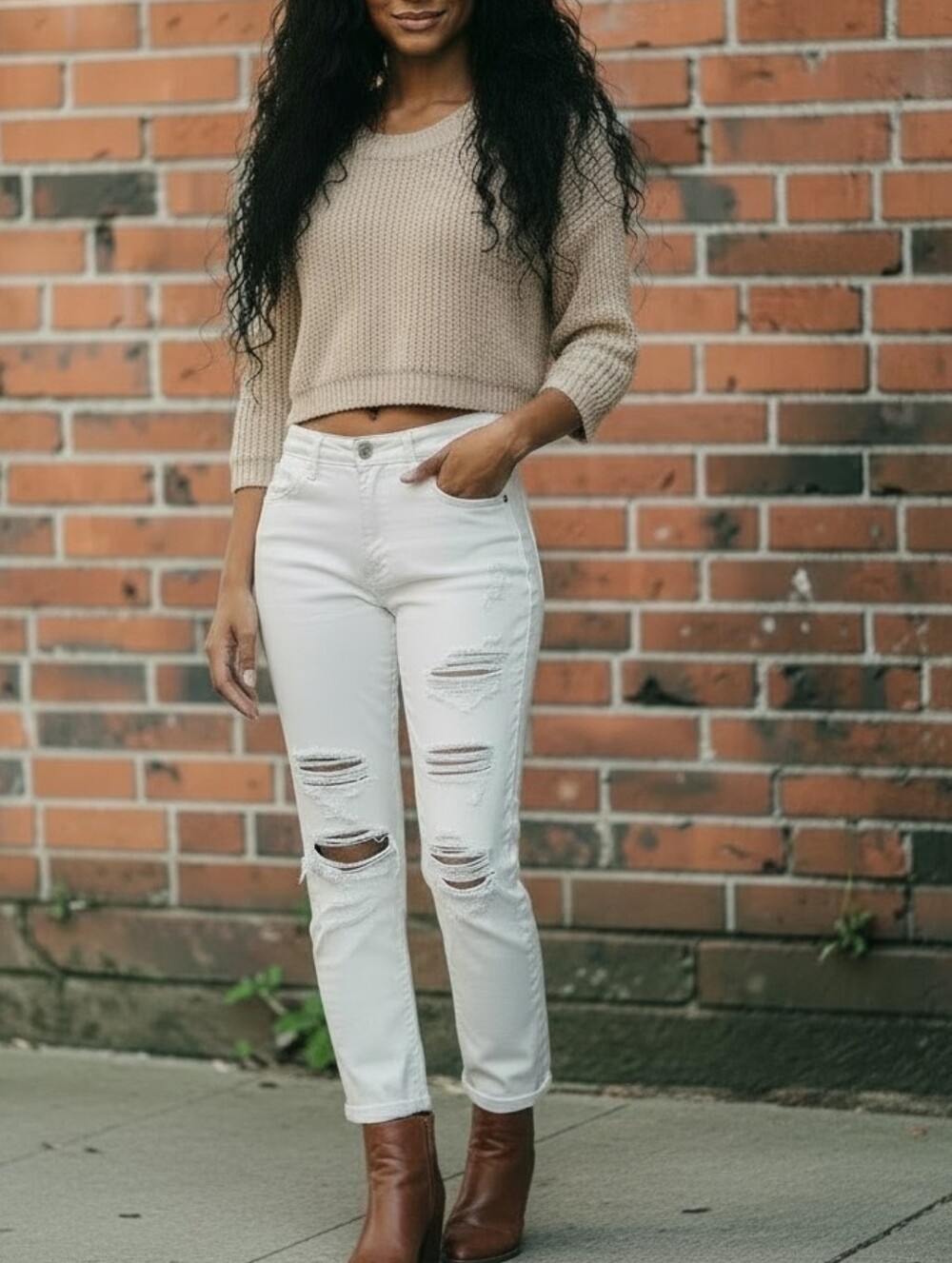 Abercrombie & Fitch Classic High-Rise White Distressed Straight Leg Jeans Sz 26